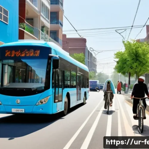 Home 17 친환경 교통 시스템 - A vibrant urban street scene in a modern Pakistani city featuring diverse people using eco-friendly ...