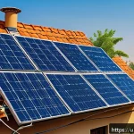 Home 21 탄소 배출 감축 기술 - A vibrant and detailed illustration of a modern Pakistani rooftop solar panel installation on a trad...