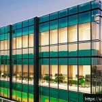Home 20 탄소 배출 감소를 위한 기업의 노력 - A modern corporate office building in Karachi equipped with smart energy management systems: sleek g...