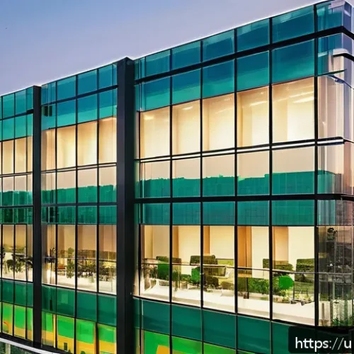 Home 32 탄소 배출 감소를 위한 기업의 노력 - A modern corporate office building in Karachi equipped with smart energy management systems: sleek g...