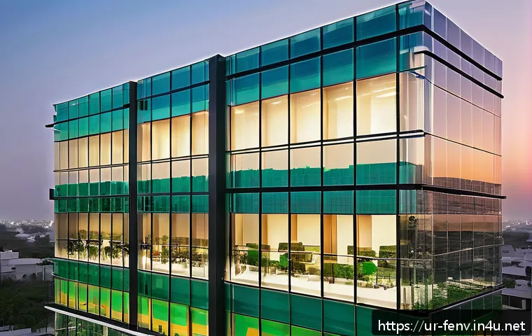 탄소 배출 감소를 위한 기업의 노력 - A modern corporate office building in Karachi equipped with smart energy management systems: sleek g...